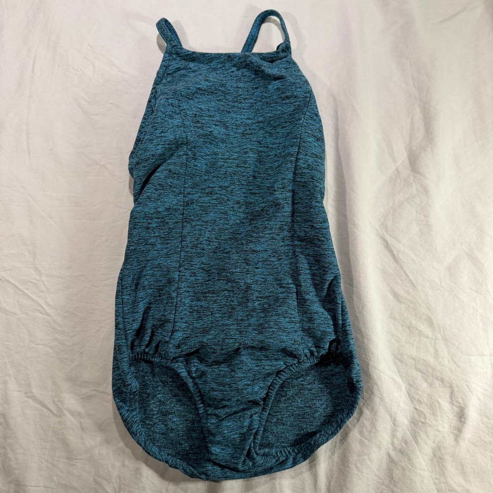 Tilt Dancewear Kids Teal Black Space Dye Strappy Cross Back Leotard Medium